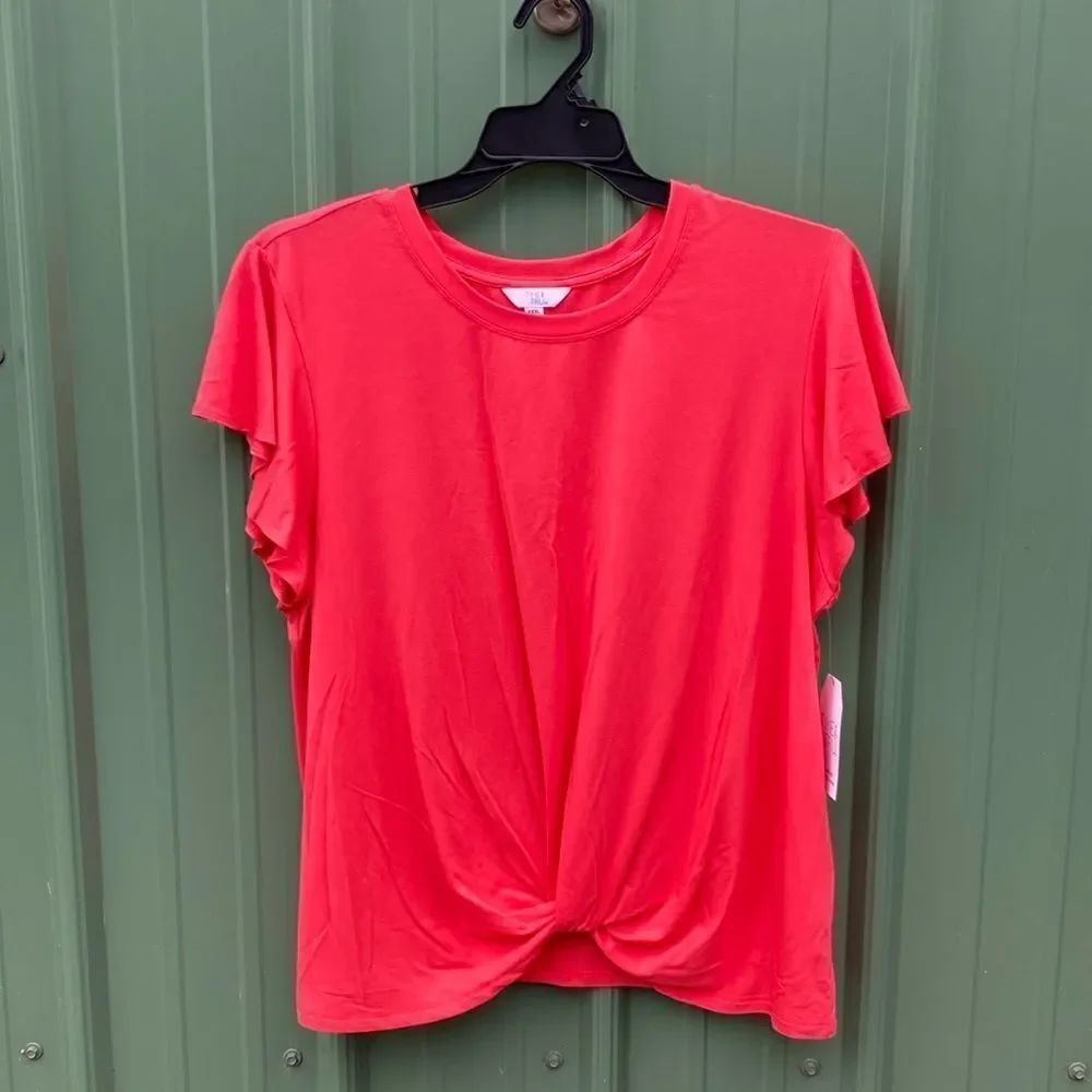 Women's Ultra Soft Relaxed Fit Twist Front Flutter Sleeve Top T-Shirt Size 3XL